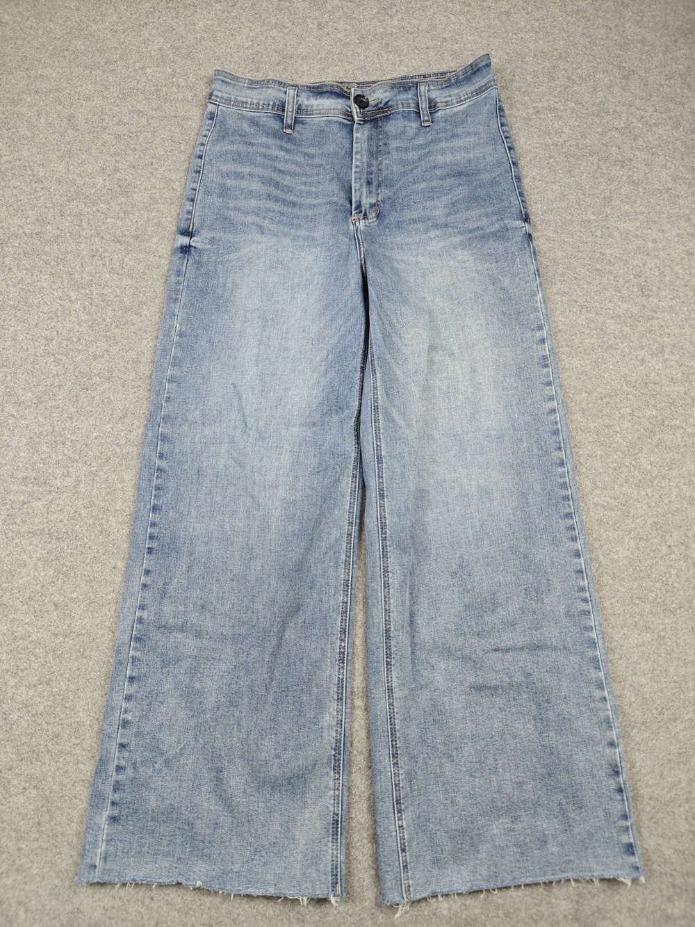 OAT Jeans Womens 12 Blue Light Wash Wide-Leg Relaxed High Rise Distressed